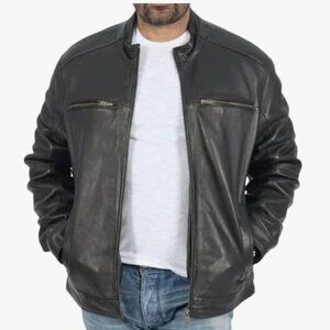 NEW Frye Mens M Black 100% Leather Jacket Full Zip